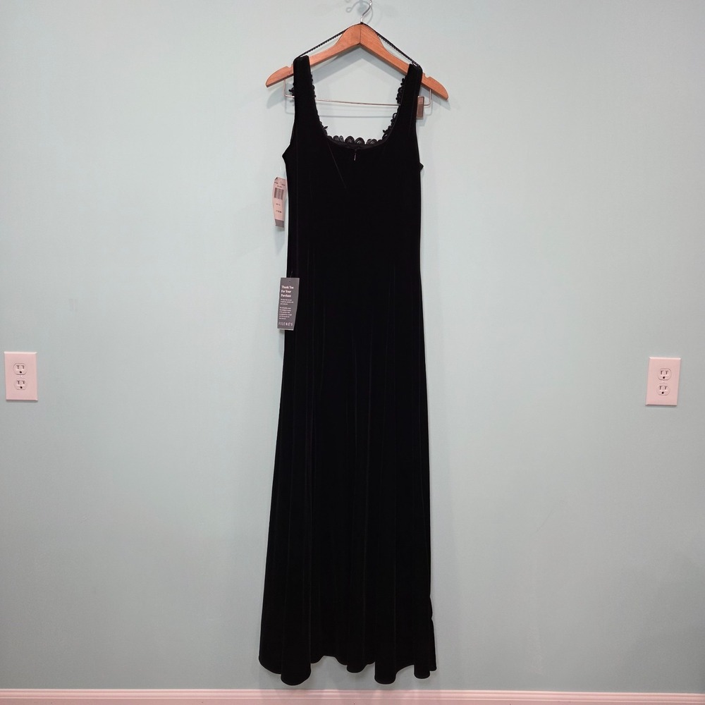 Vintage JR Nites By Caliendo Black Velvet Embellished Evening Maxi Dress Size 12